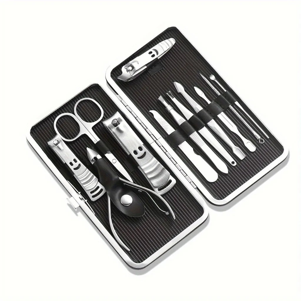Kit Manicure e Pedicure Profissional em Aço Inox (Estojo de Couro)